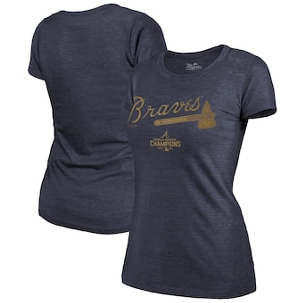 Women's Majestic Threads Navy Atlanta Braves 2022 Gold Program Wordmark T-Shirt