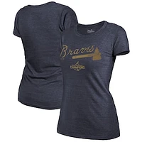 Women's Majestic Threads Navy Atlanta Braves 2022 Gold Program Wordmark T-Shirt