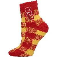 Women's ZooZatz USC Trojans Fuzzy Buffalo Check Crew Socks