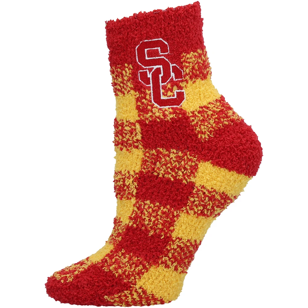 Women's ZooZatz USC Trojans Fuzzy Buffalo Check Crew Socks