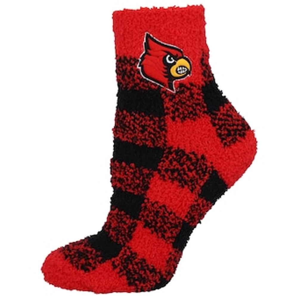 Women's ZooZatz Louisville Cardinals Fuzzy Buffalo Check Crew Socks