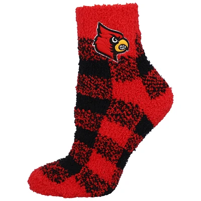 Women's ZooZatz Louisville Cardinals Fuzzy Buffalo Check Crew Socks