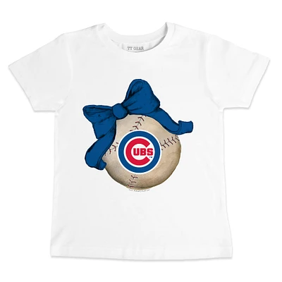 Infant Tiny Turnip White Chicago Cubs Baseball Bow T-Shirt
