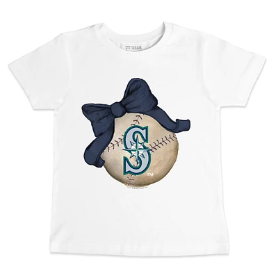 Toddler Tiny Turnip White Seattle Mariners Baseball Bow T-Shirt