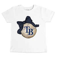 Toddler Tiny Turnip White Tampa Bay Rays Baseball Bow T-Shirt