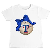 Toddler Tiny Turnip White Texas Rangers Baseball Bow T-Shirt