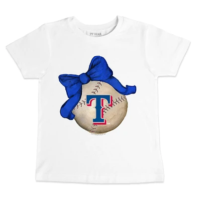 Toddler Tiny Turnip White Texas Rangers Baseball Bow T-Shirt