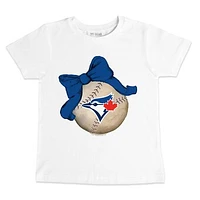 Toddler Tiny Turnip White Toronto Blue Jays Baseball Bow T-Shirt