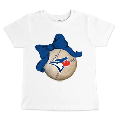 Toddler Tiny Turnip White Toronto Blue Jays Baseball Bow T-Shirt