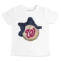 Toddler Tiny Turnip White Washington Nationals Baseball Bow T-Shirt