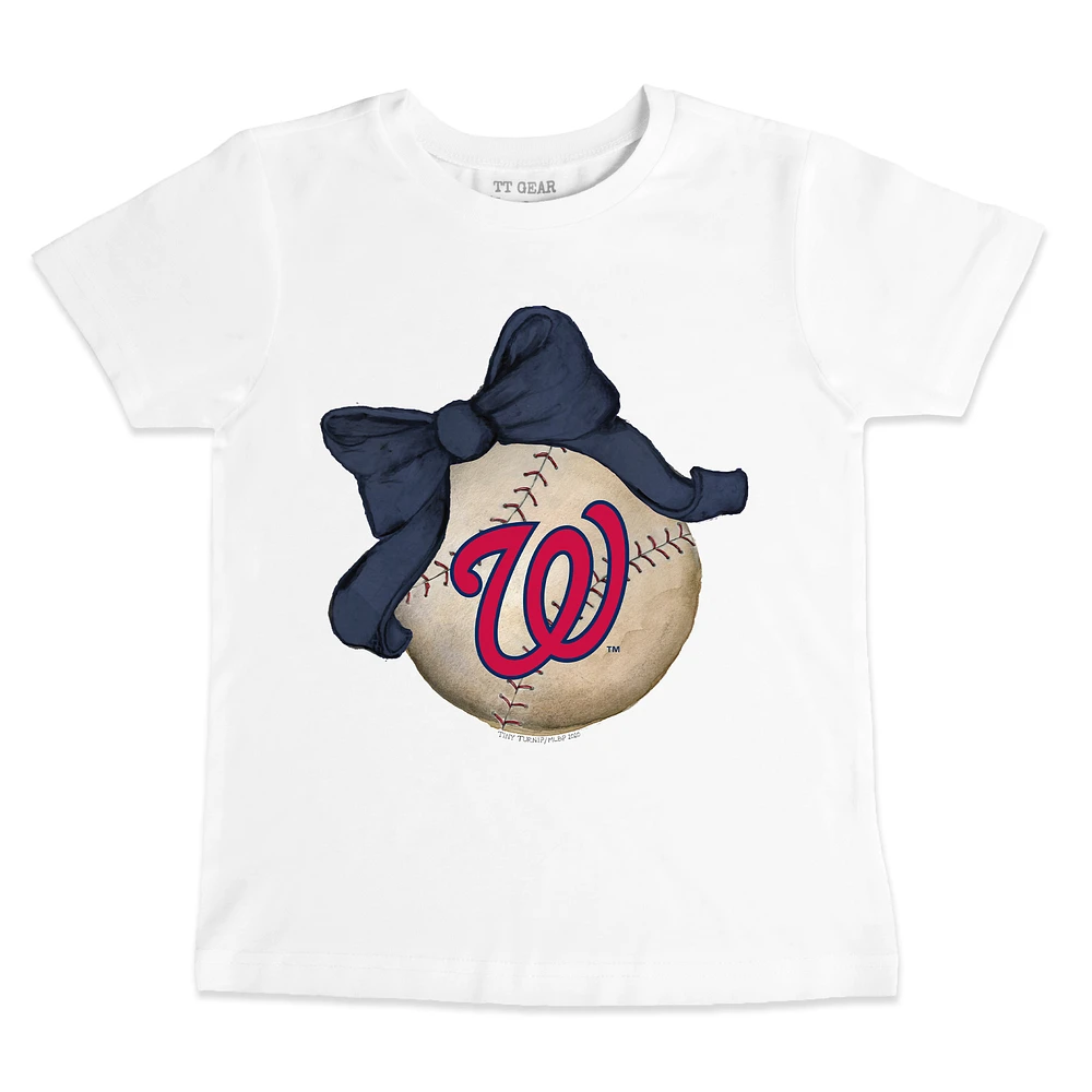 Toddler Tiny Turnip White Washington Nationals Baseball Bow T-Shirt