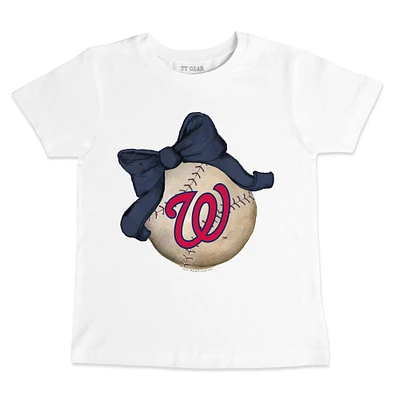 Toddler Tiny Turnip White Washington Nationals Baseball Bow T-Shirt