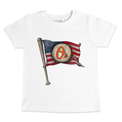 Youth Tiny Turnip White Baltimore Orioles Baseball Flag T-Shirt