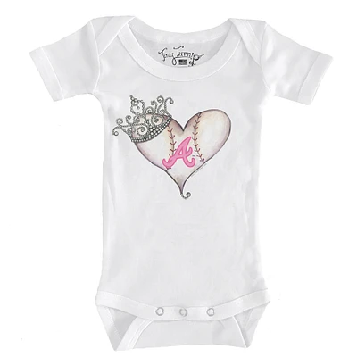 Infant Tiny Turnip White Atlanta Braves Baseball Tiara Heart Bodysuit