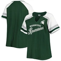 Women's Green Michigan State Spartans Plus Size Arch Raglan Notch Neck T-Shirt