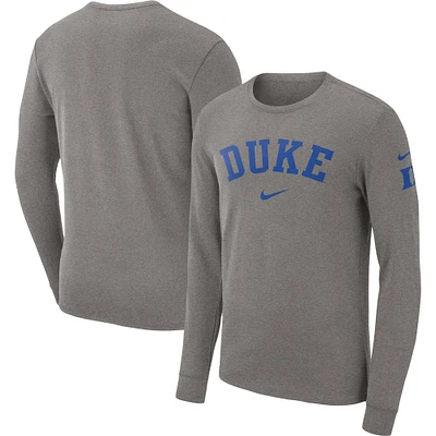 Men's Nike Heather Gray Duke Blue Devils Arch 2-Hit Long Sleeve T-Shirt