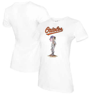Women's Tiny Turnip White Baltimore Orioles Bubbles T-Shirt
