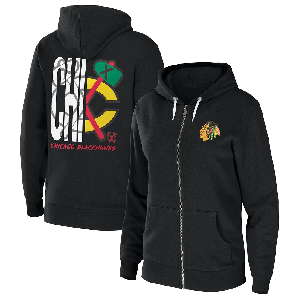 Women's WEAR by Erin Andrews Black Chicago Blackhawks Sponge Fleece Full-Zip Hoodie