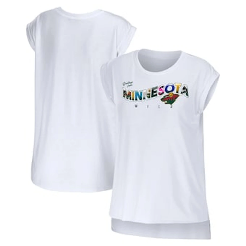 Women's WEAR by Erin Andrews White Minnesota Wild Greetings From Muscle T-Shirt