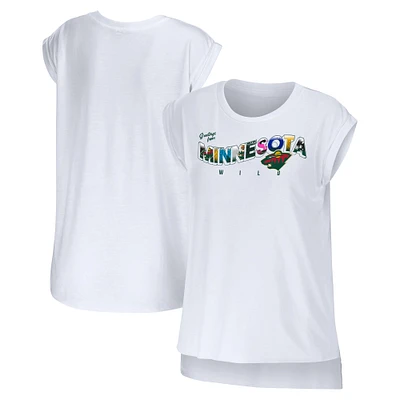 Women's WEAR by Erin Andrews White Minnesota Wild Greetings From Muscle T-Shirt