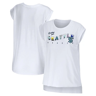 Women's WEAR by Erin Andrews White Seattle Kraken Greetings From Muscle T-Shirt