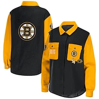 Women's WEAR by Erin Andrews Black/Gold Boston Bruins Colorblock Button-Up Shirt Jacket