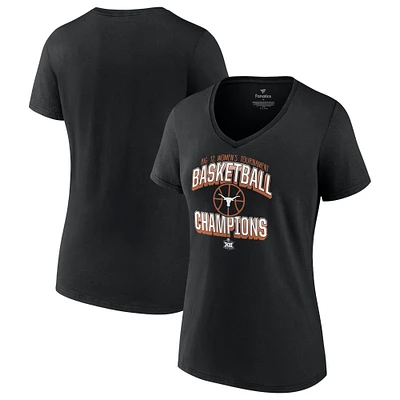 Women's Fanatics Black Texas Longhorns 2022 Big 12 Basketball Conference Tournament Champions V-Neck T-Shirt