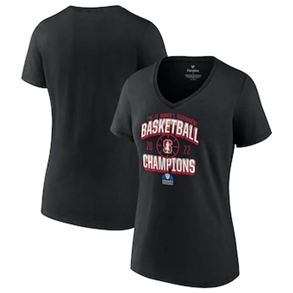 Women's Fanatics Black Stanford Cardinal 2022 PAC-12 Basketball Conference Tournament Champions V-Neck T-Shirt