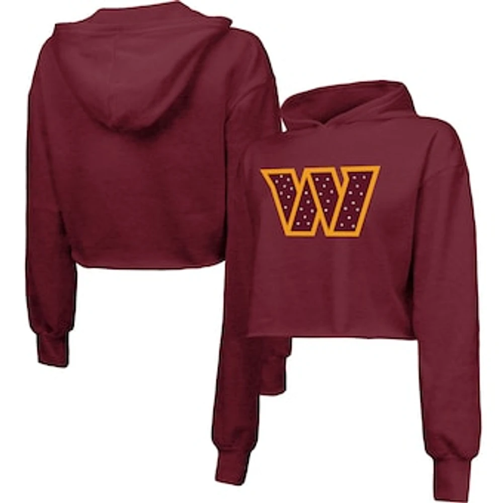 Women's Majestic Threads Burgundy Washington Commanders Bling Tri-Blend Cropped Pullover Hoodie