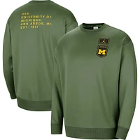 Women's Jordan Brand Olive Michigan Wolverines Military Collection All-Time Performance Crew Pullover Sweatshirt