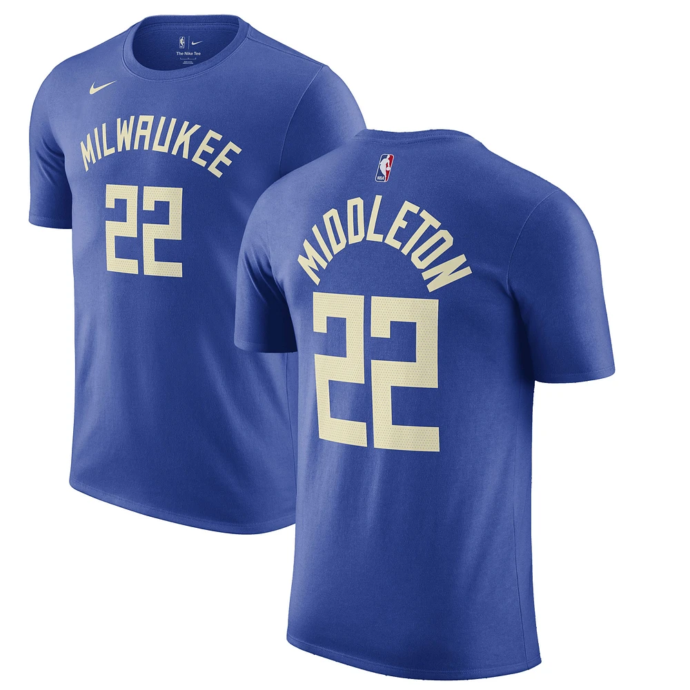 Men's Nike Khris Middleton Royal Milwaukee Bucks 2022/23 City Edition Name & Number T-Shirt