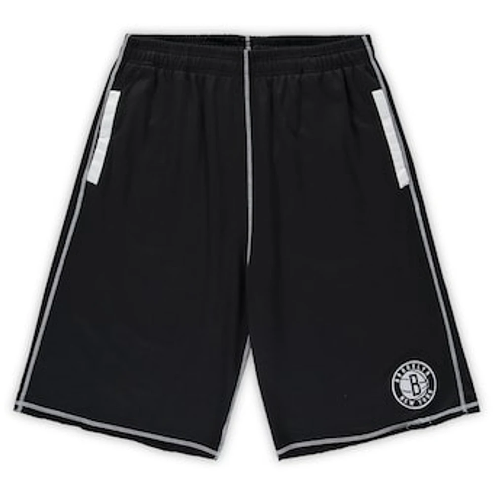 Men's Black/White Brooklyn Nets Big & Tall Contrast Stitch Knit Shorts