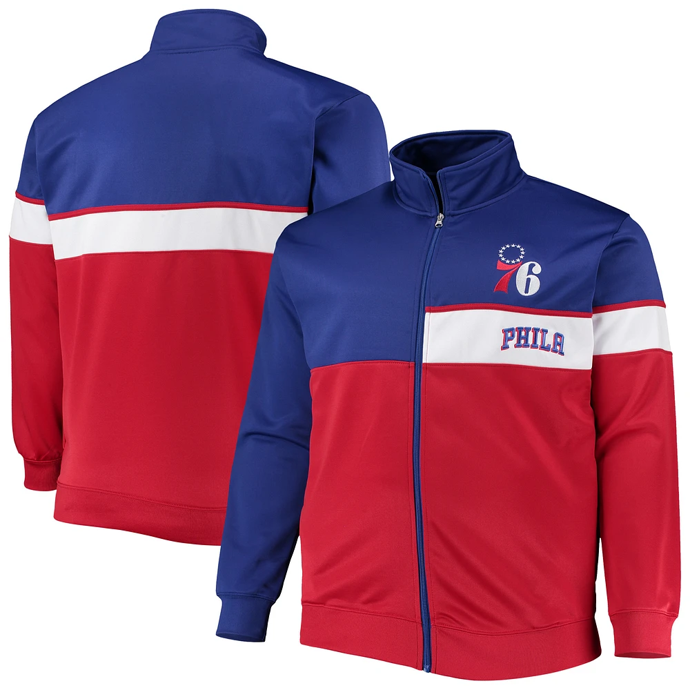 Men's Royal/Red Philadelphia 76ers Big & Tall Pieced Body Full-Zip Track Jacket