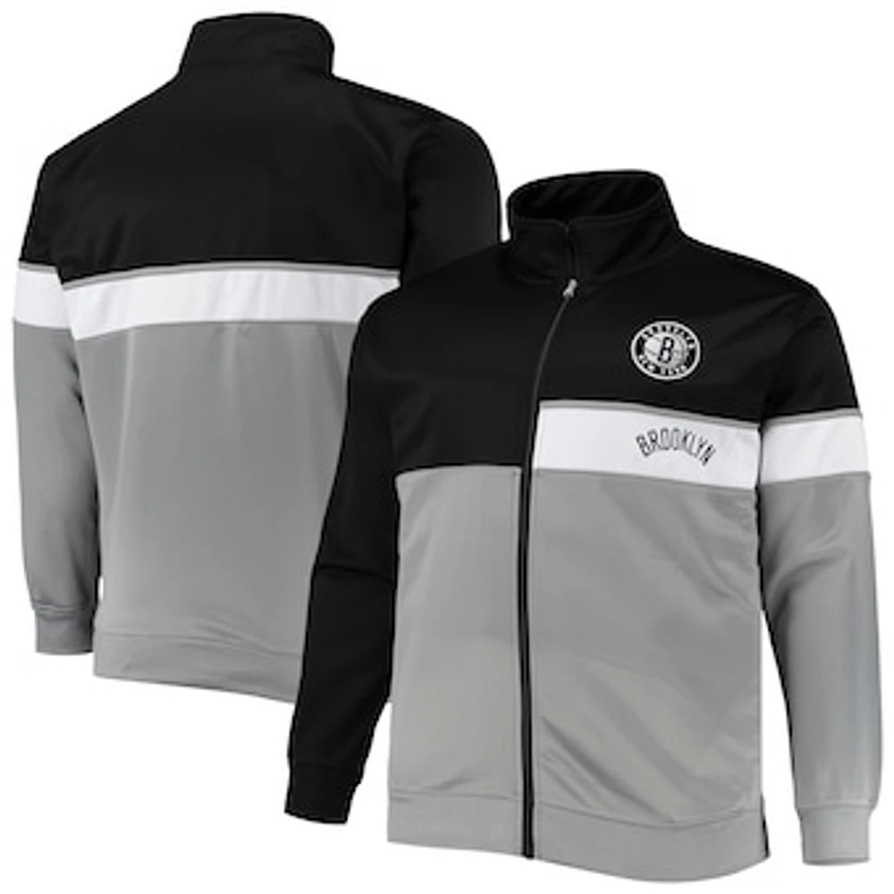 Men's Black/Gray Brooklyn Nets Big & Tall Pieced Body Full-Zip Track Jacket