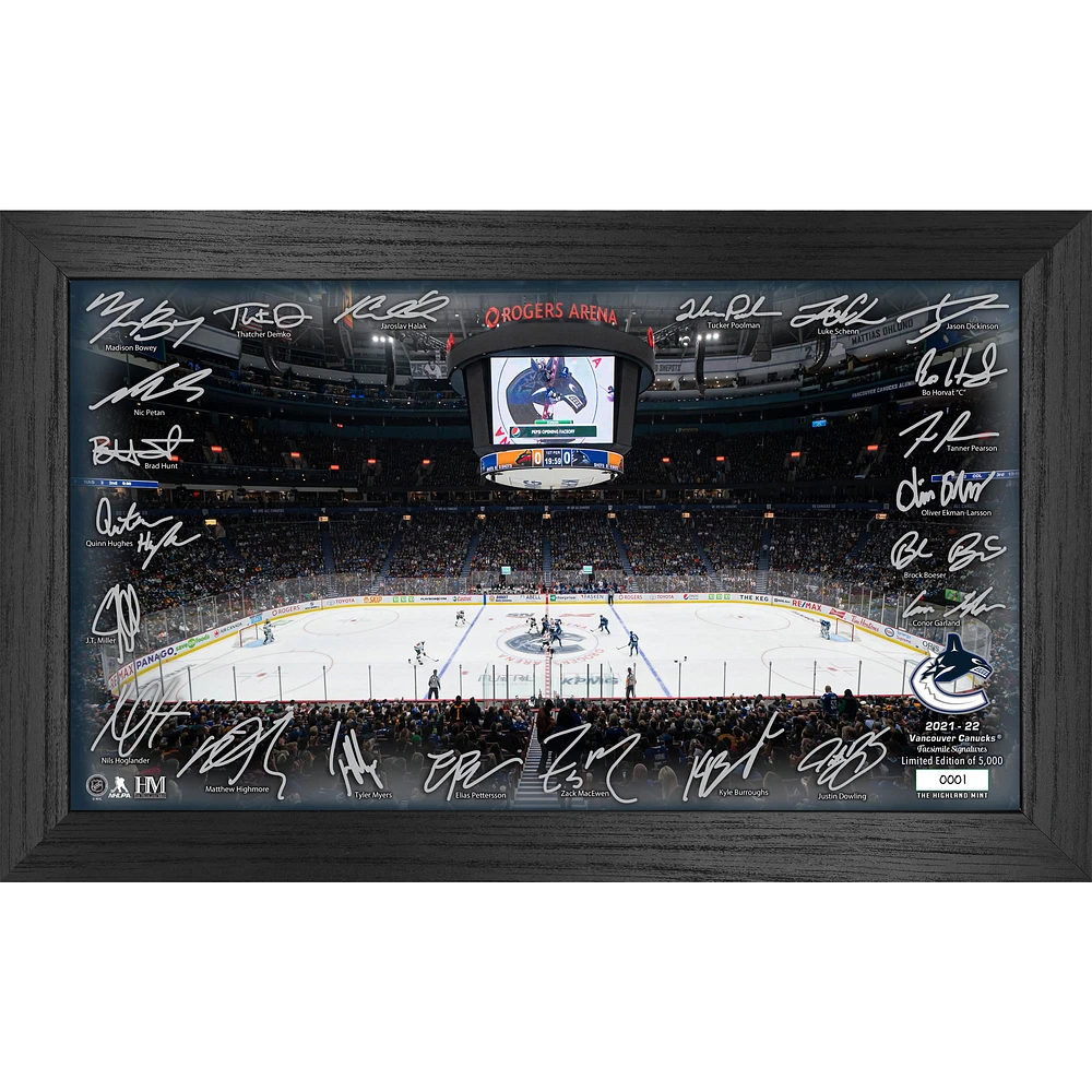 Highland Mint Vancouver Canucks 12" x 20" 2021/22 Facsimile Signature Rink - Framed Photo