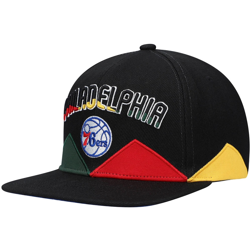 Men's Mitchell & Ness Black Philadelphia 76ers Black History Month Snapback Hat