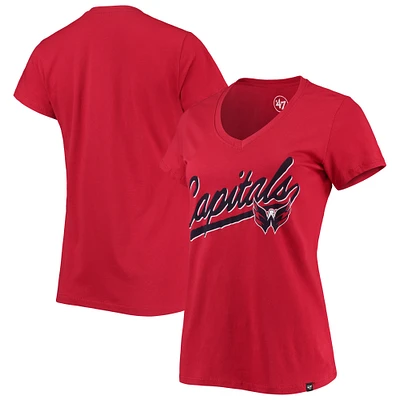 Women's '47 Red Washington Capitals Script Sweep Ultra Rival V-Neck T-Shirt