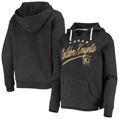 Women's '47 Black Vegas Golden Knights Cross Script Kennedy V-Neck Pullover Hoodie