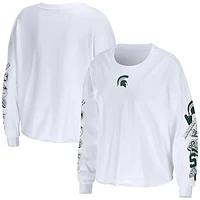 Women's WEAR by Erin Andrews White Michigan State Spartans 3-Hit Cropped Long Sleeve T-Shirt