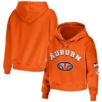 Women's WEAR by Erin Andrews Orange Auburn Tigers Mixed Media Cropped Pullover Hoodie