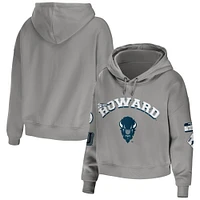 Women's WEAR by Erin Andrews Gray Howard Bison Mixed Media Cropped Pullover Hoodie