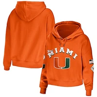 Women's WEAR by Erin Andrews Orange Miami Hurricanes Mixed Media Cropped Pullover Hoodie