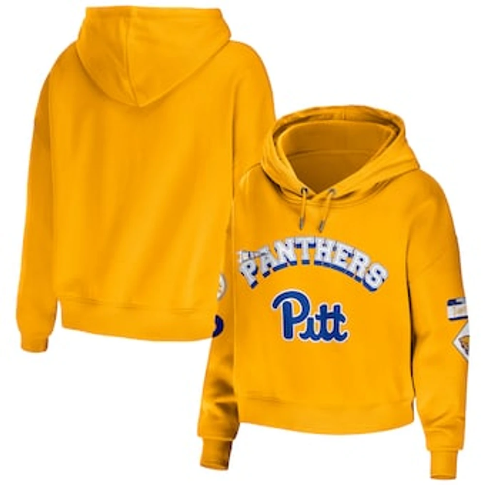 Women's WEAR by Erin Andrews Gold Pitt Panthers Mixed Media Cropped Pullover Hoodie