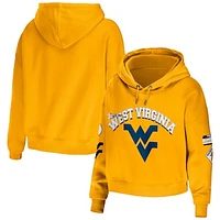 Women's WEAR by Erin Andrews Gold West Virginia Mountaineers Mixed Media Cropped Pullover Hoodie