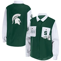 Women's WEAR by Erin Andrews Hunter Green Michigan State Spartans Button-Up Shirt Jacket