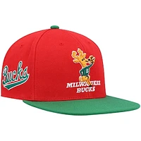 Men's Mitchell & Ness Red/Green Milwaukee Bucks Hardwood Classics Snapback Hat