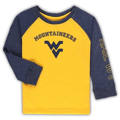 Toddler Colosseum Heathered Gold/Heathered Navy West Virginia Mountaineers Two-Hit Raglan Long Sleeve T-Shirt