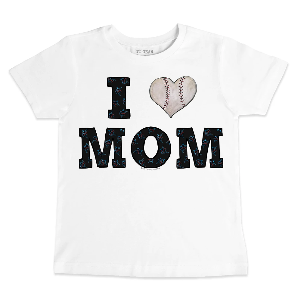Youth Tiny Turnip White Miami Marlins Heart Mom T-Shirt