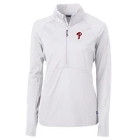 Women's Cutter & Buck White Philadelphia Phillies Adapt Eco Knit Stretch Half-Zip Pullover Top