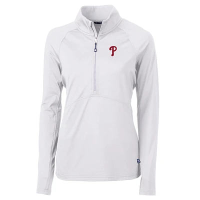 Women's Cutter & Buck White Philadelphia Phillies Adapt Eco Knit Stretch Half-Zip Pullover Top
